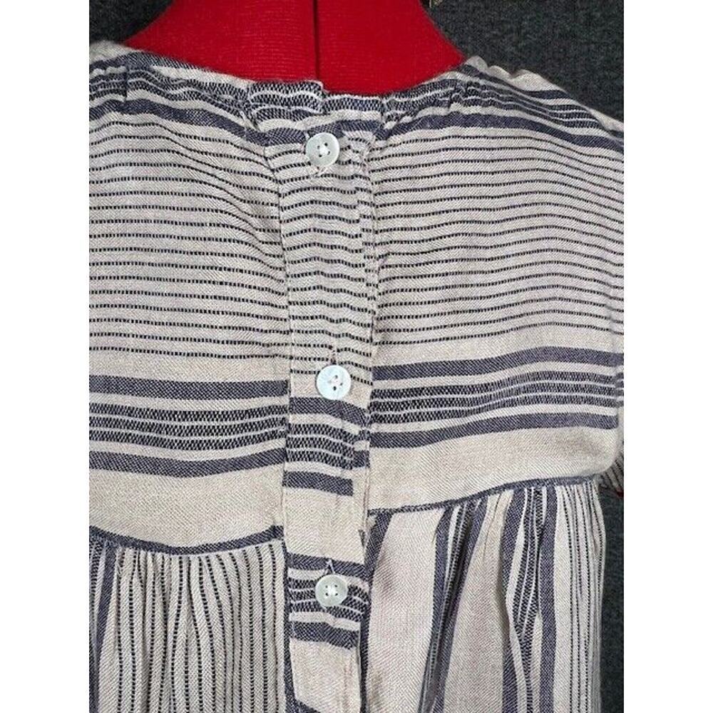 THML Crocheted Sleeve Trim Dress Tan with Blue Stripes Lined Womens XSmall - Picture 5 of 10